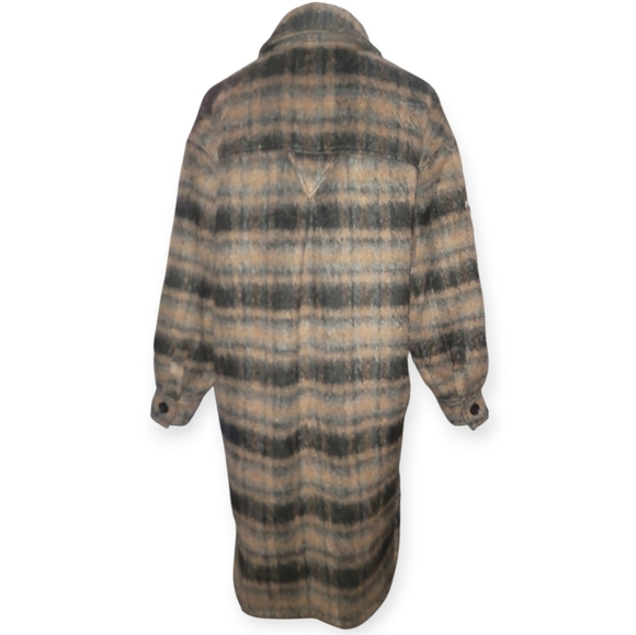 7 For All Mankind car coat Black brown plaid brushed Outerwear longline Medium - Picture 10 of 10